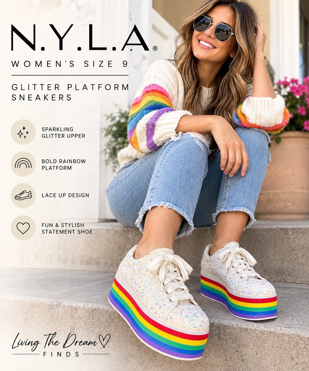 N.Y.L.A. Women’s Size 9 Glitter Rainbow Platform Sneakers Lace Up